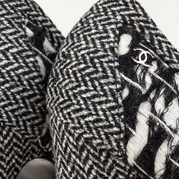 Chanel G27462 Wool Tweed Lace Up Silver Heel Booties - Picture 11 of 13